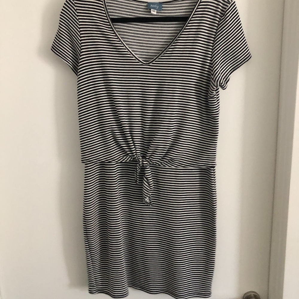 Neely Side Knot Striped T-Shirt Dress, Size M